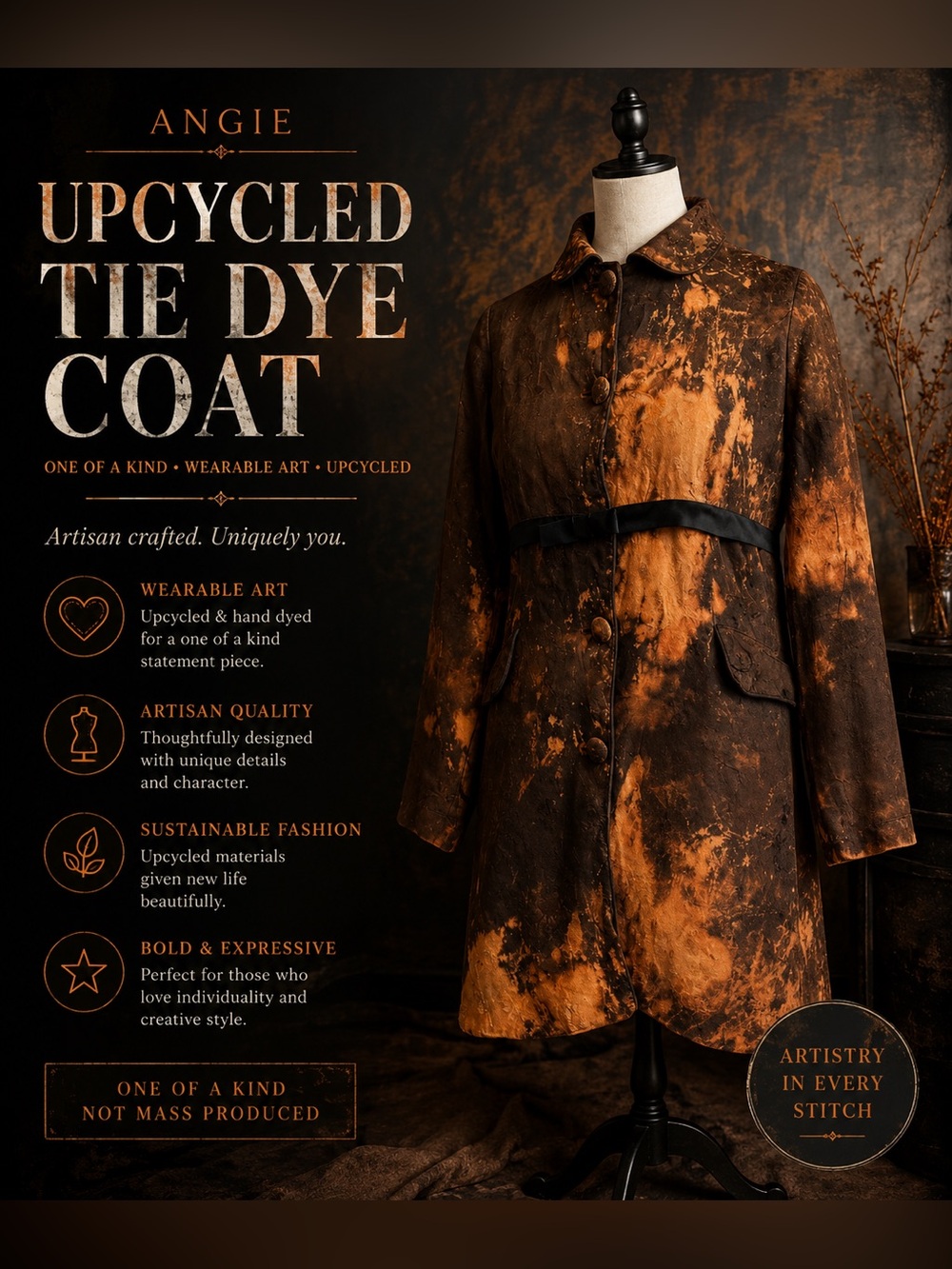 Angie Upcycled Tie Dye Coat One Of A Kind Wearable Art Jacket